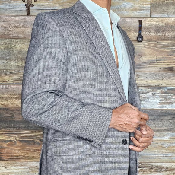 Jos. A. Bank Travelers Collection Tailored Fit Wool Gray Geometric Blazer 42L - Picture 7 of 9